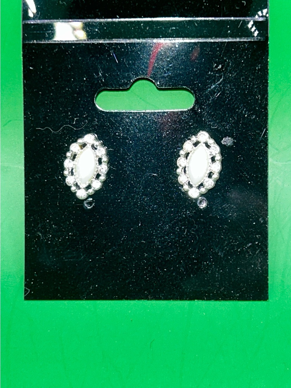 Vintage Silver and White Marquise Cluster Stud Earrings - Women Jewelry